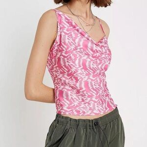 Urban Outfitters Pink and White Cowl Neck Top
